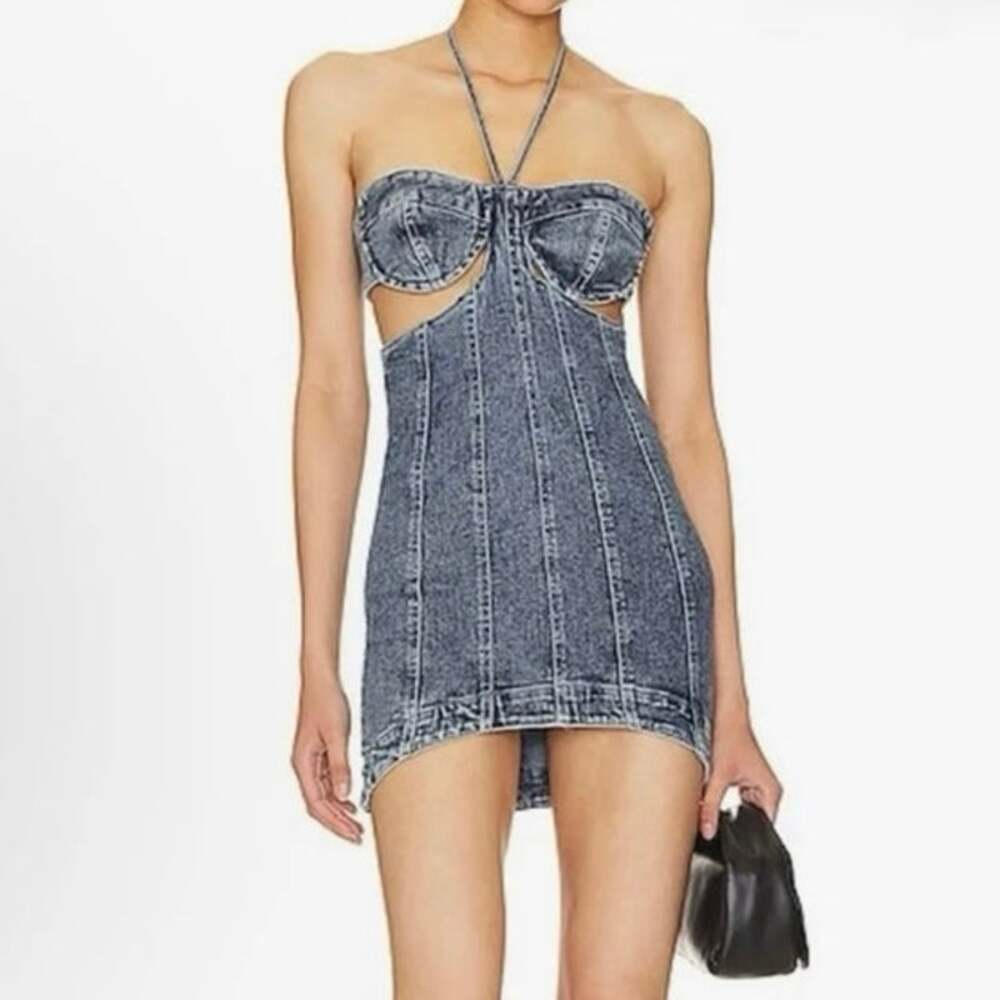 H:ours Velma halter denim mini dress XS